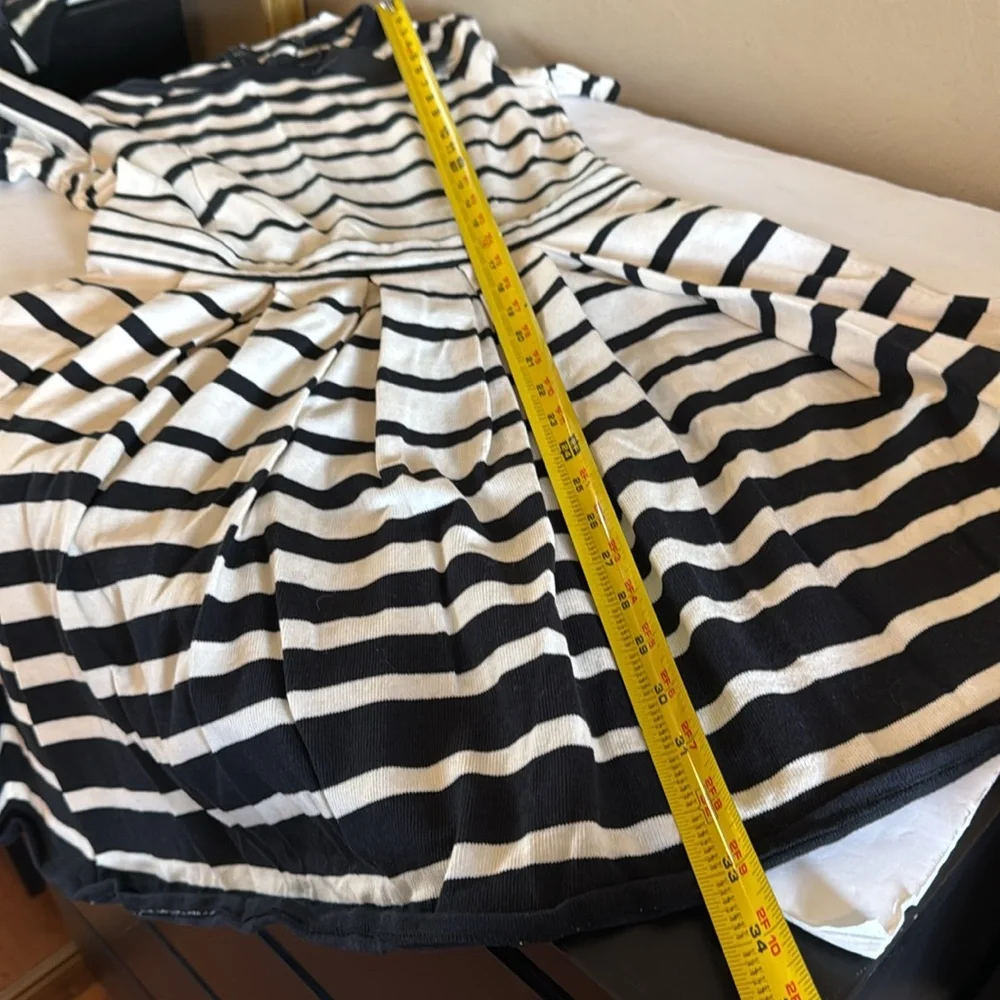 Tibi Women’s Striped Knit Dress Fit Flare Short Sleeves Black/White Size 2 New